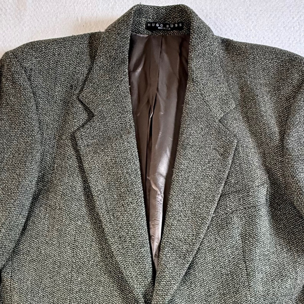 Hugo Boss Sport Coat Mens‎ 48 Lambswool Herringbone Tweed Blazer Brownish Gray